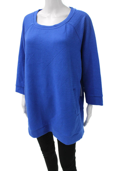 Tribal Women Tunic Blue Polyester Geometric Round Neck 3/4 Sleeve Size S