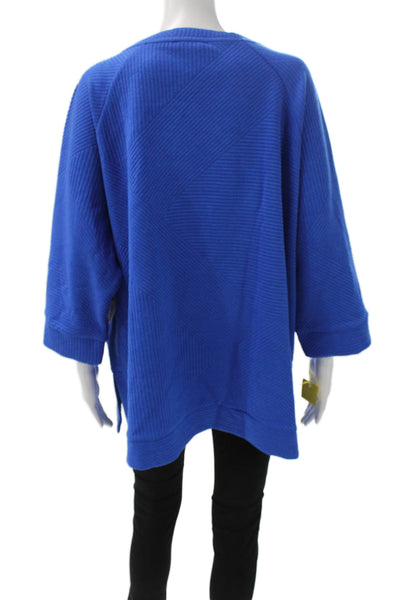 Tribal Women Tunic Blue Polyester Geometric Round Neck 3/4 Sleeve Size S