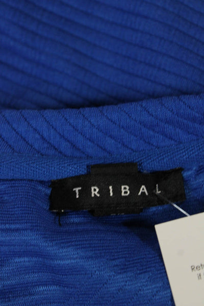 Tribal Women Tunic Blue Polyester Geometric Round Neck 3/4 Sleeve Size S