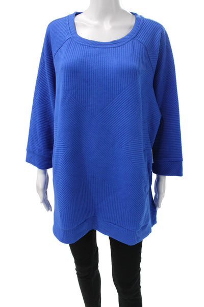 Tribal Womens Tunic Blue Geometric Round Neck 3/4 Sleeve Pullover Size M