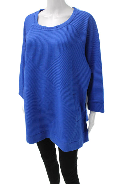 Tribal Womens Tunic Blue Geometric Round Neck 3/4 Sleeve Pullover Size M