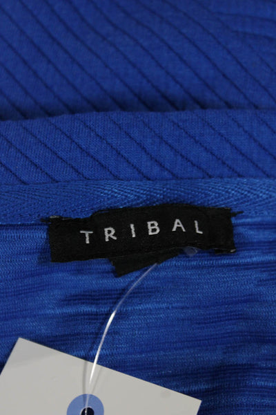 Tribal Womens Tunic Blue Geometric Round Neck 3/4 Sleeve Pullover Size M