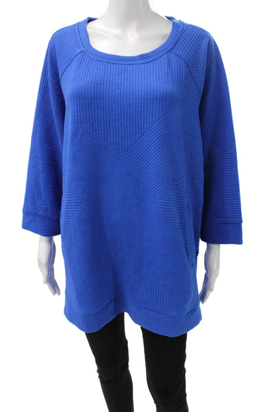 Tribal Women Blue Geometric Tunic 3/4 Sleeve Round Neck Polyester Blend Size L