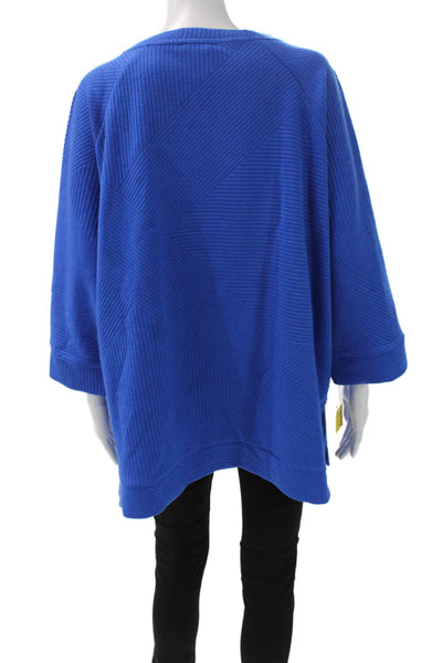 Tribal Women Blue Geometric Tunic 3/4 Sleeve Round Neck Polyester Blend Size L