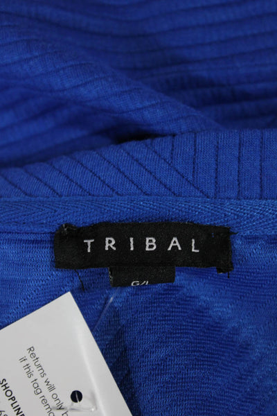 Tribal Women Blue Geometric Tunic 3/4 Sleeve Round Neck Polyester Blend Size L