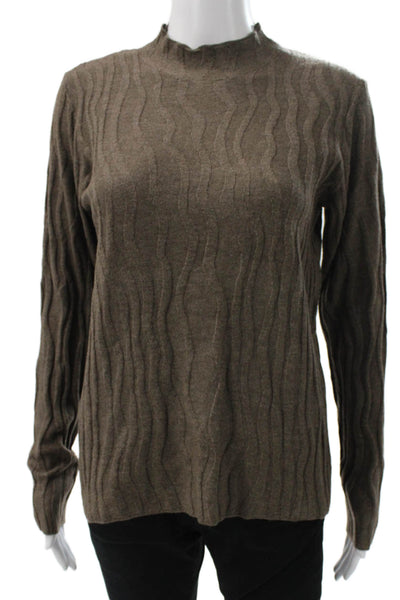Renuar Womens Pullover Mock Neck Long Sleeve Geometric Brown Size M