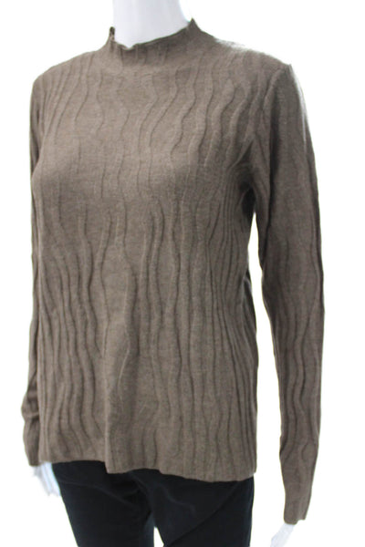 Renuar Womens Pullover Mock Neck Long Sleeve Geometric Brown Size M