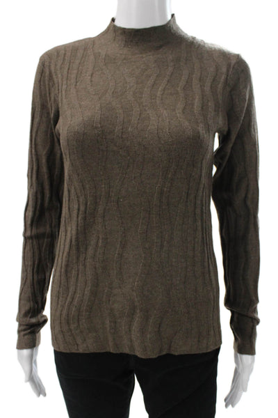 Renuar Womens Pullover Mock Neck Geometric Brown Long Sleeve Size XS
