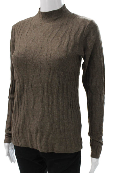 Renuar Womens Pullover Mock Neck Geometric Brown Long Sleeve Size XS