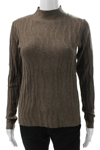Renuar Women Mock Neck Geometric Pullover Sweater Brown Long Sleeve Size L