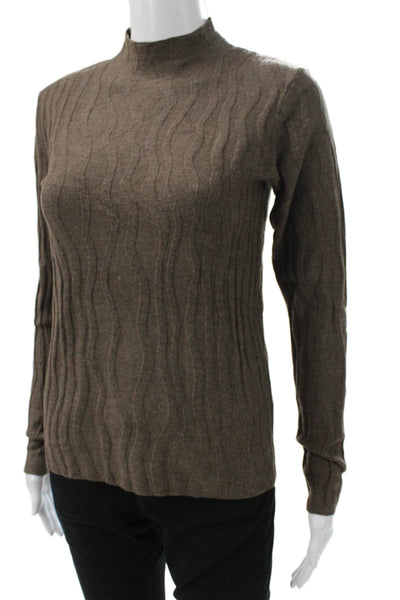 Renuar Women Mock Neck Geometric Pullover Sweater Brown Long Sleeve Size L