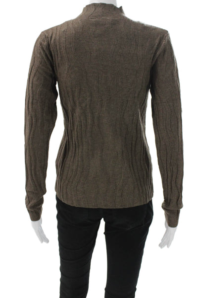 Renuar Women Mock Neck Geometric Pullover Sweater Brown Long Sleeve Size L