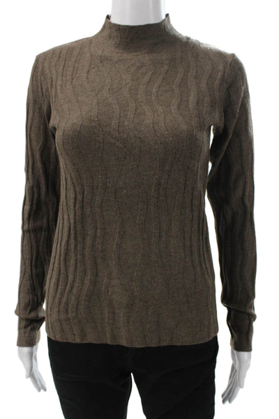 Renuar Womens Pullover Sweater Brown Geometric Mock Neck Long Sleeve Size 2XL