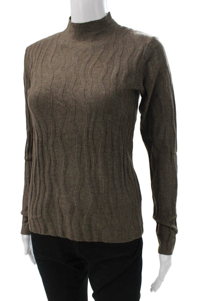 Renuar Womens Pullover Sweater Brown Geometric Mock Neck Long Sleeve Size 2XL