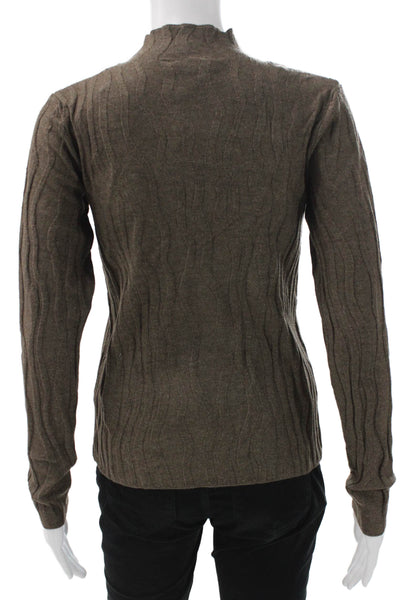 Renuar Womens Pullover Sweater Brown Geometric Mock Neck Long Sleeve Size 2XL