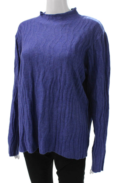 Renuar Women Pullover Sweater Purple Mock Neck Geometric Long Sleeve Size 2X