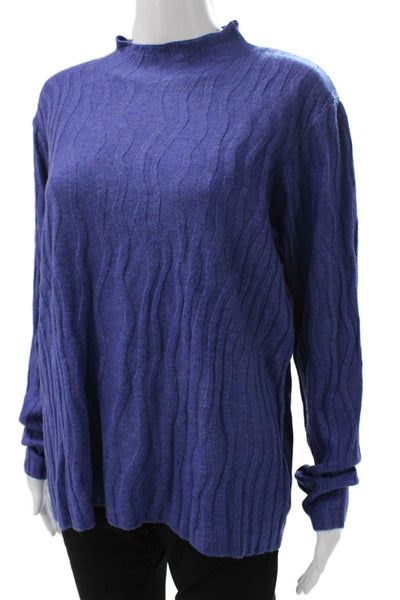Renuar Womens Purple Geometric Mock Neck Pullover Sweater Long Sleeve Size L