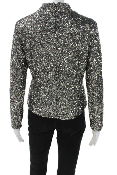 Renuar Women Silver High Neck Long Sleeve Basic Blouse Zip Polyester Size S