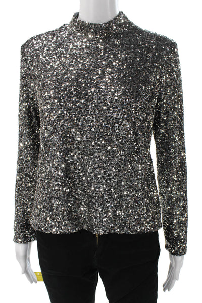 Insight Womens Basic Mock Neck Long Sleeve Silver Polyester Blouse Size XL