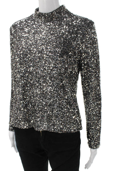 Insight Womens Basic Mock Neck Long Sleeve Silver Polyester Blouse Size XL