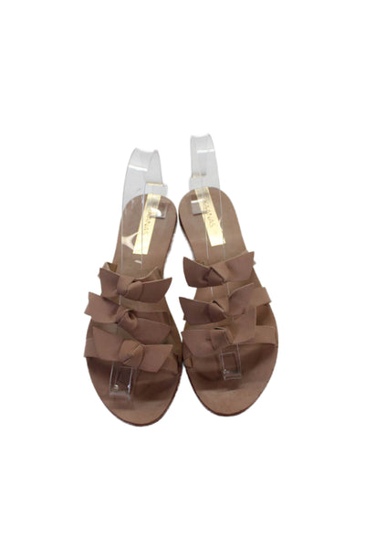 Kaanas Womens Leather Knot Detail Flat Mules Shoes Brown Size 7M
