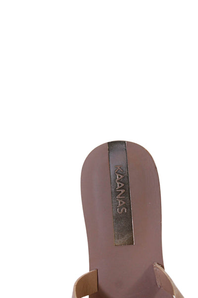 Kaanas Womens Leather Knot Detail Flat Mules Shoes Brown Size 7M