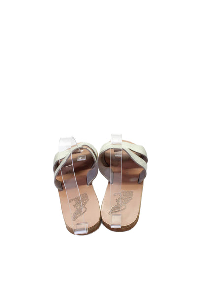 Ancient Greek Sandals Womens Leather Flat Mules Shoes Silver Size 7