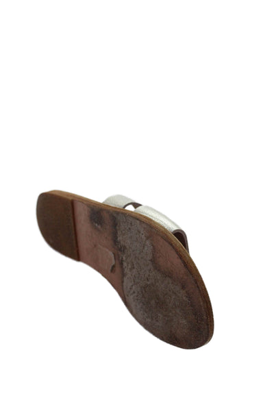 Ancient Greek Sandals Womens Leather Flat Mules Shoes Silver Size 7