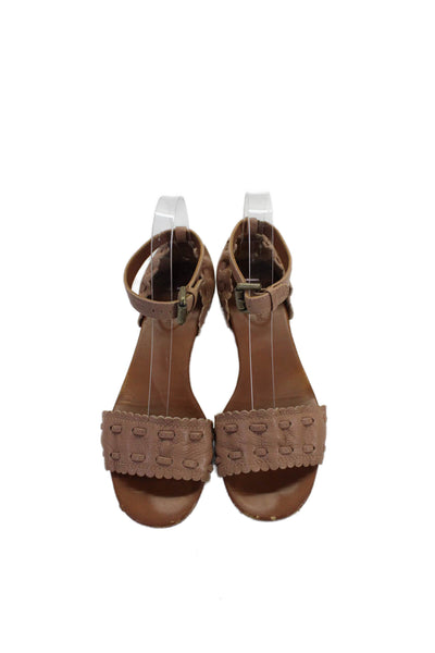 See by Chloe Womens Leather Scalloped Ankle Strap Sandals Shoes Brown Size 6.5