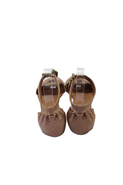 See by Chloe Womens Leather Scalloped Ankle Strap Sandals Shoes Brown Size 6.5