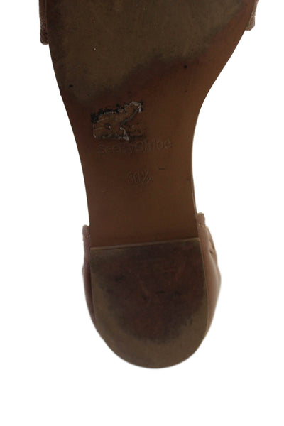 See by Chloe Womens Leather Scalloped Ankle Strap Sandals Shoes Brown Size 6.5