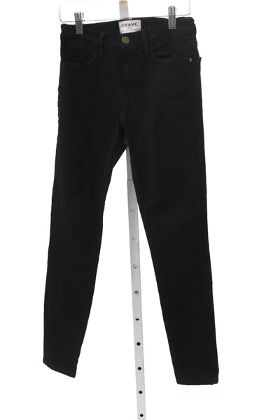 Frame Womens Skinny High Rise Black Jeans Button Cotton Blend Size 24