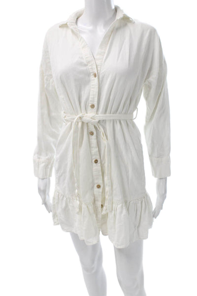 Zara Womens Shirt Dress White Collared Long Sleeve Cotton Button Mini Size XS