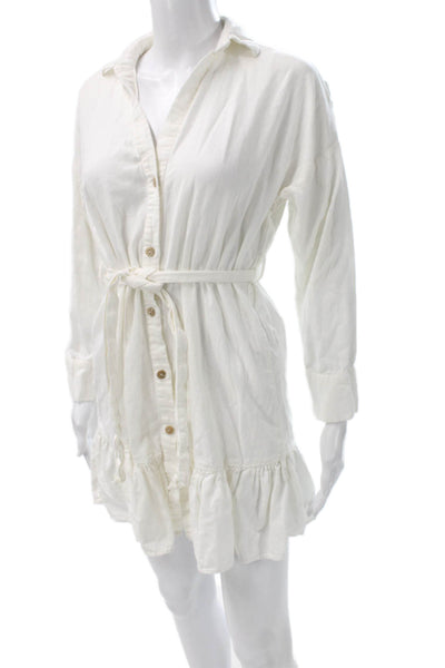 Zara Womens Shirt Dress White Collared Long Sleeve Cotton Button Mini Size XS