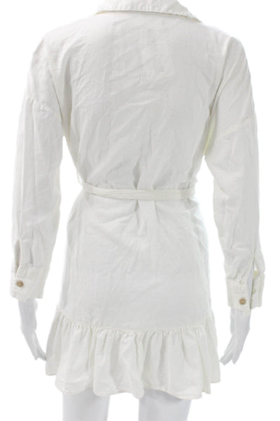 Zara Womens Shirt Dress White Collared Long Sleeve Cotton Button Mini Size XS