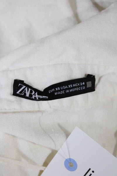 Zara Womens Shirt Dress White Collared Long Sleeve Cotton Button Mini Size XS