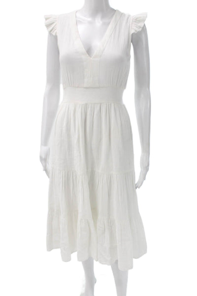 Leallo Women Fit & Flare White Cotton Mid Calf Dress Size XS
