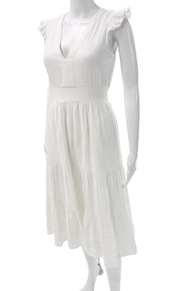 Leallo Women Fit & Flare White Cotton Mid Calf Dress Size XS