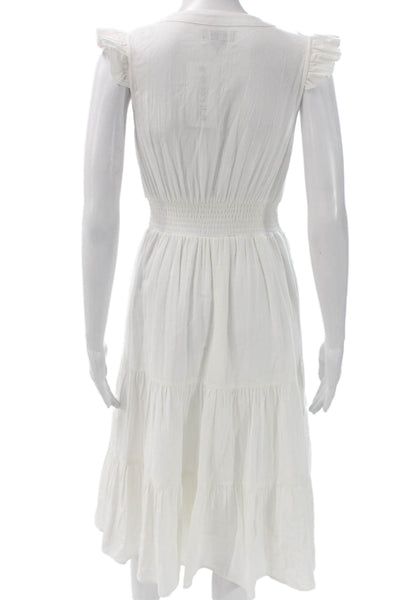 Leallo Women Fit & Flare White Cotton Mid Calf Dress Size XS