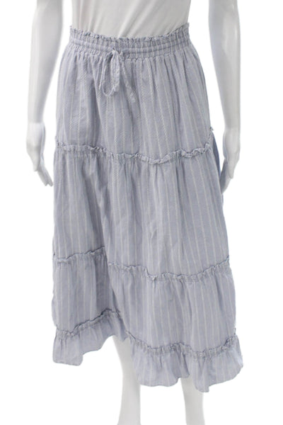 Madewell Women Blue Striped Cotton Peasant Skirt Drawstring Long Size 2XS
