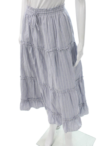 Madewell Women Blue Striped Cotton Peasant Skirt Drawstring Long Size 2XS