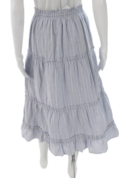 Madewell Women Blue Striped Cotton Peasant Skirt Drawstring Long Size 2XS