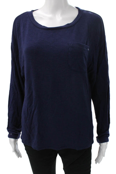 Splendid Womens Basic Viscose Blue Long Sleeve Round Neck T-Shirt Size XS