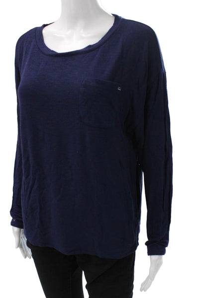 Splendid Womens Basic Viscose Blue Long Sleeve Round Neck T-Shirt Size XS