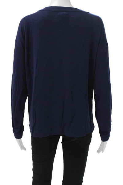 Splendid Womens Basic Viscose Blue Long Sleeve Round Neck T-Shirt Size XS