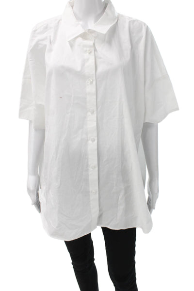 Halston Women Tunic Button Up Short Sleeve Cotton Collared White Size XL