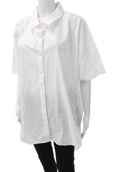 Halston Women Tunic Button Up Short Sleeve Cotton Collared White Size XL