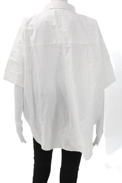 Halston Women Tunic Button Up Short Sleeve Cotton Collared White Size XL