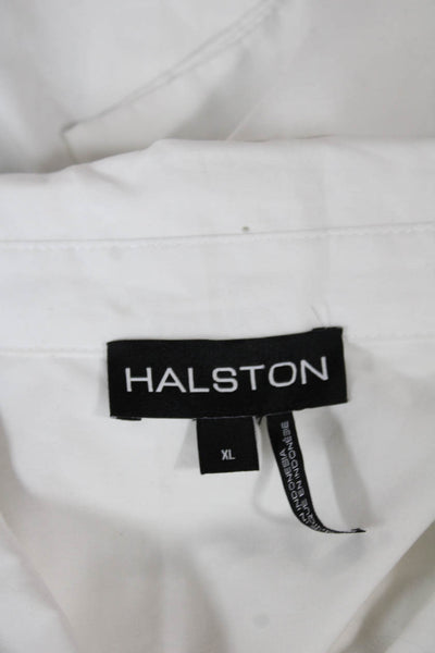 Halston Women Tunic Button Up Short Sleeve Cotton Collared White Size XL