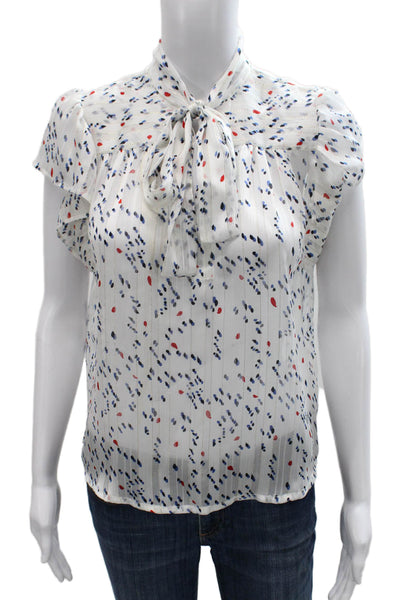 Sabina Musayev Women White Geometric High Neck Short Sleeve Blouse Size XS